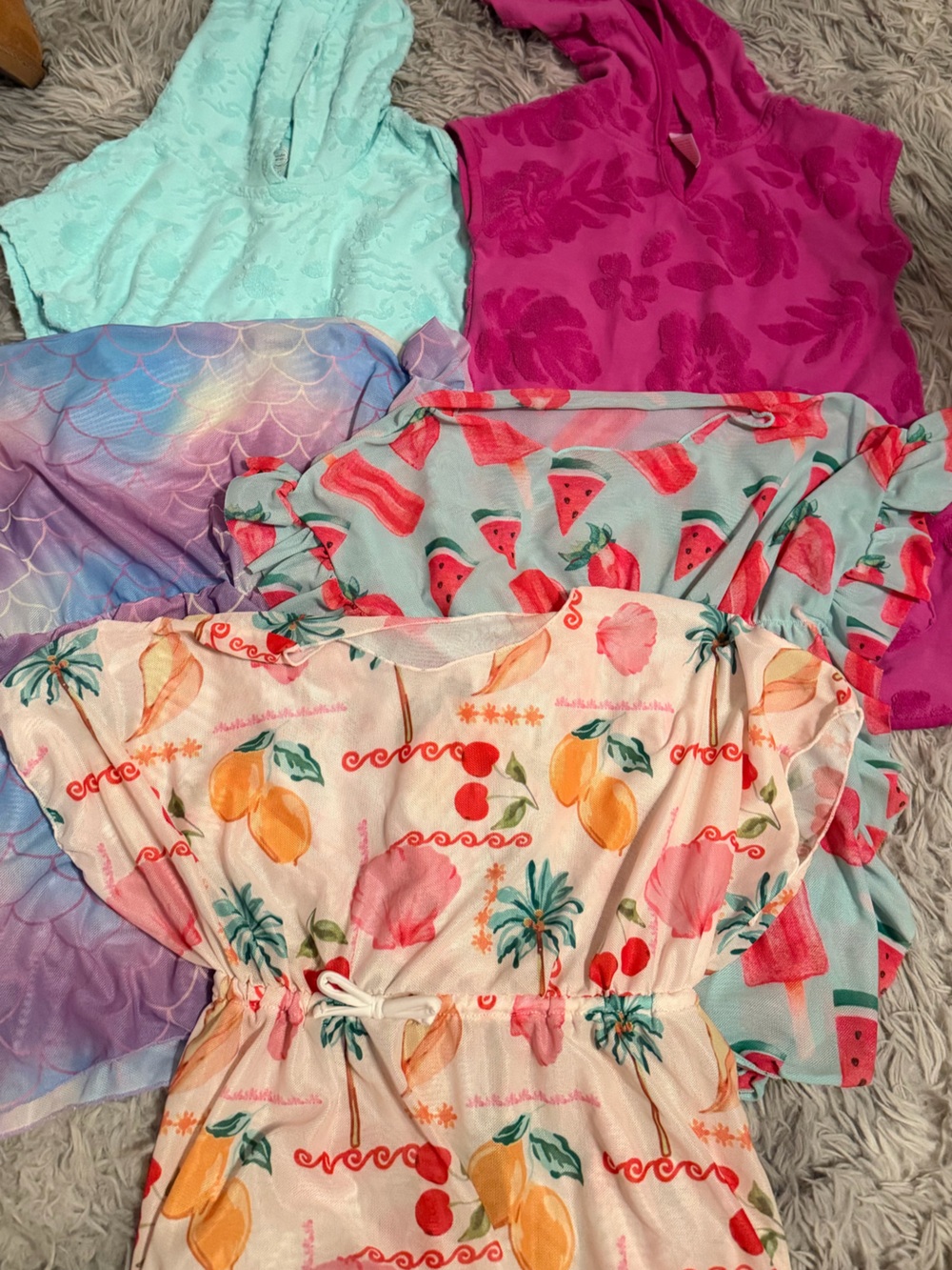 Toddler Girls Mixed Print Swimsuit Coverup Lot - Pink, Aqua, Coral, Purple
